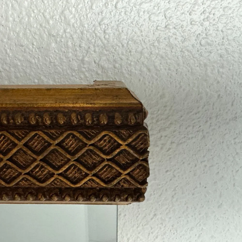 Vintage Gold Leaf Hollywood Mirror w/ Shelf Wood Gold Patina Wall / Table